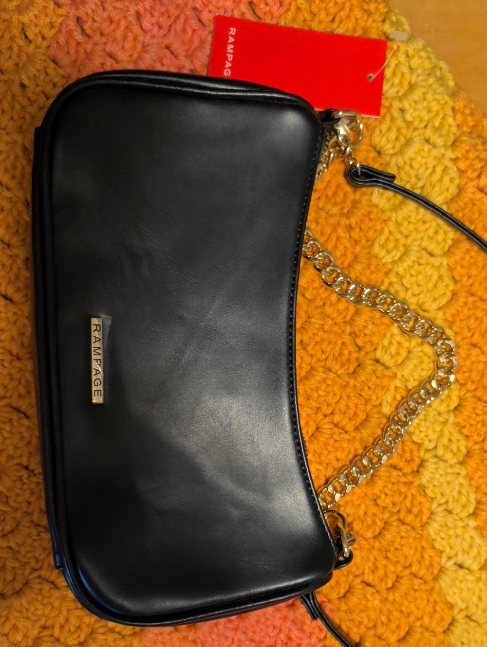 Rampage Black Shoulder Bag with Gold Chain Accent